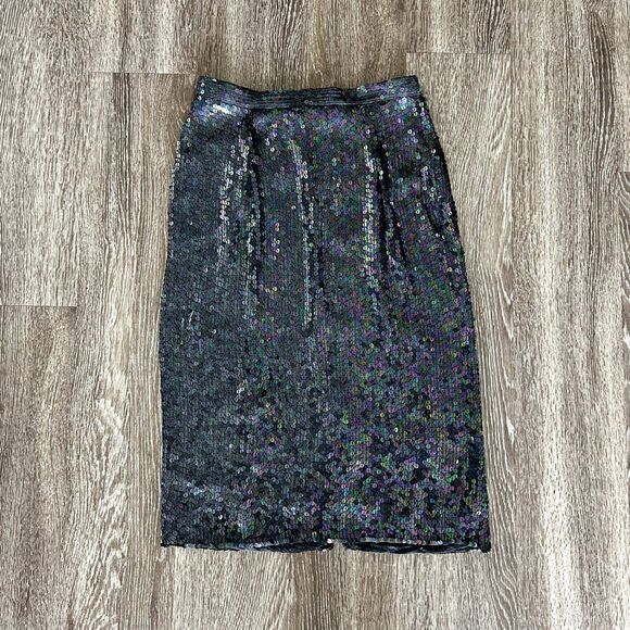 Vintage 80's 90's Iridescent Sequin Skirt |‎ 100% Silk Lined Made in India - Picture 1 of 11